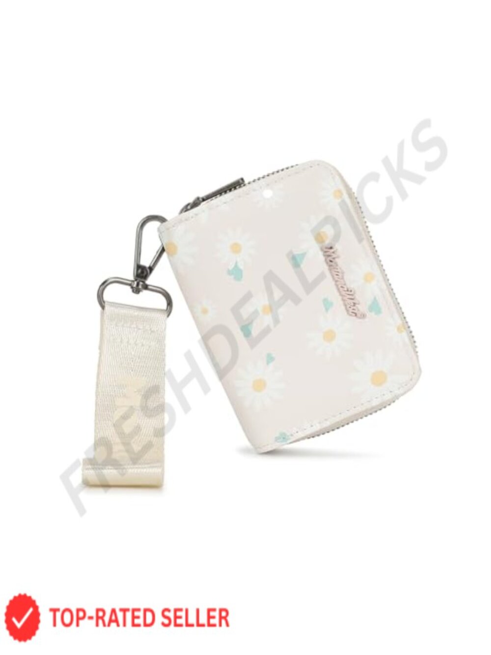 Wristlet Wallet RFID Blocking Faux Leather Daisy Floral Minimalist Lightweight